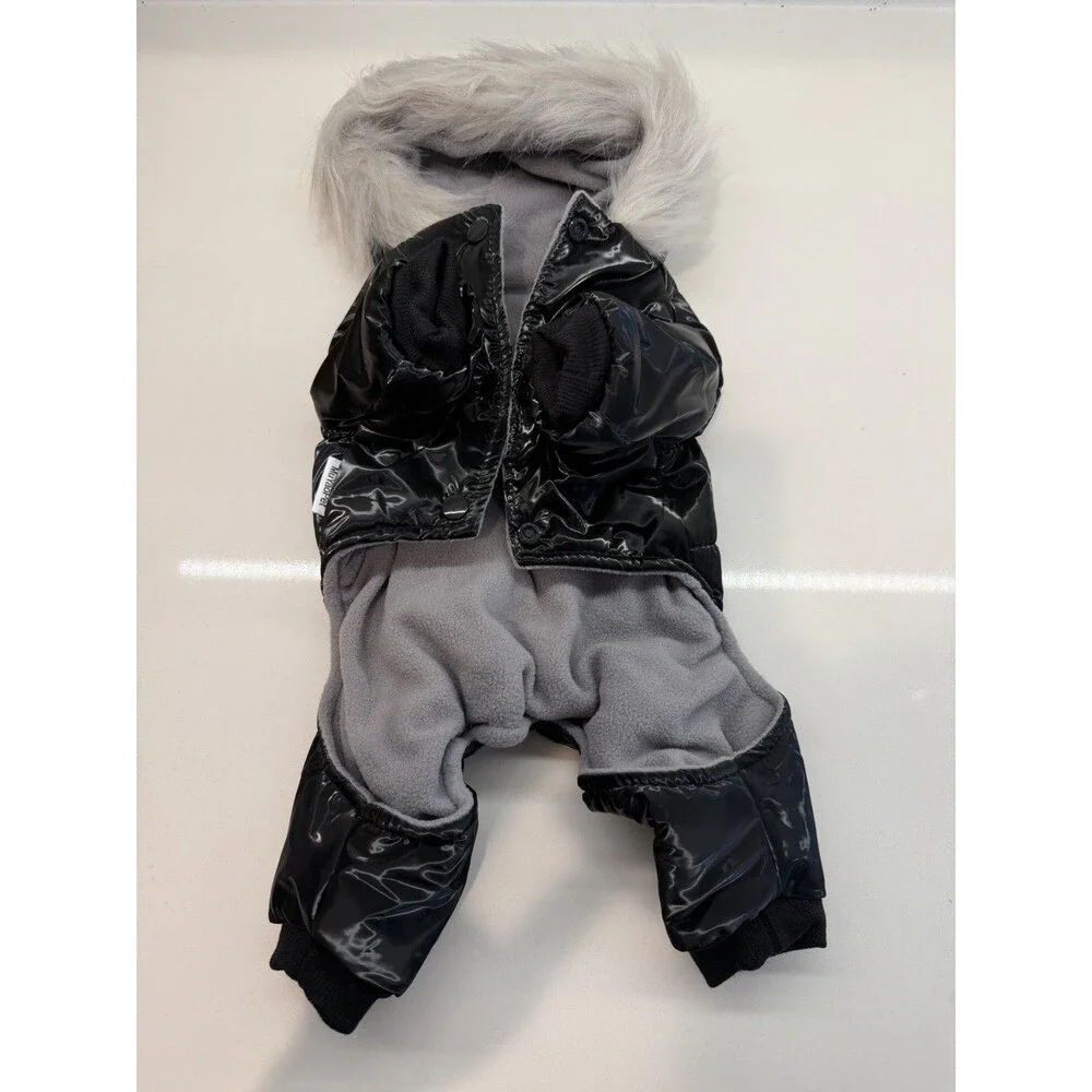 Waterproof snowsuit Dog Winter Warm Dog Jacket Coat Hooded Jumpsuit black size M